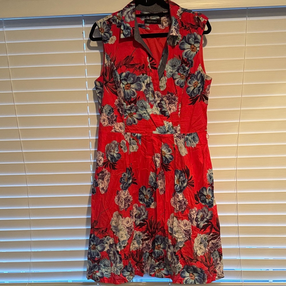 Ellen Tracy Red Floral Midi Dress